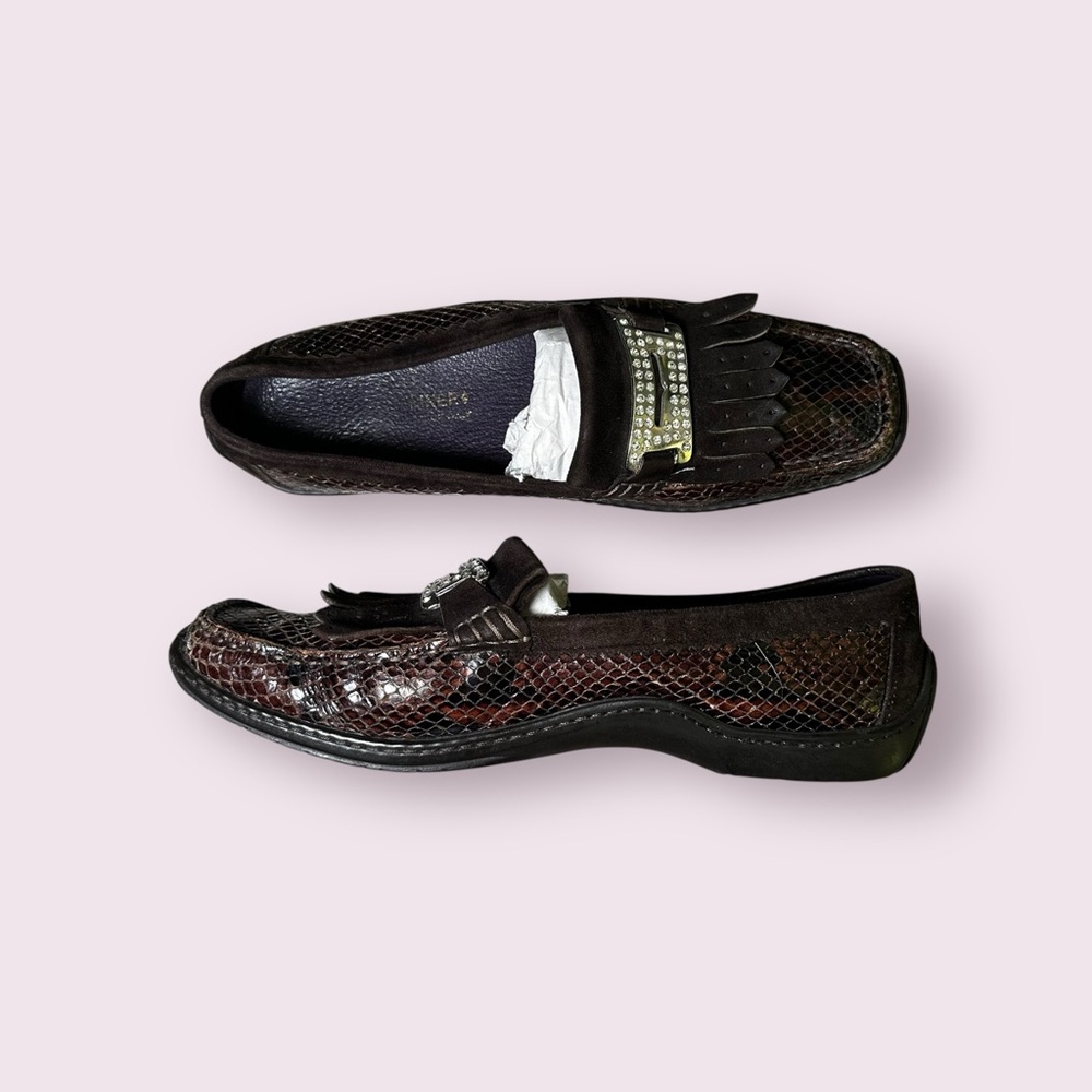 Donald J Pliner Danie Toe Chocolate Brown Snake Skin Loafers Size 7.5M